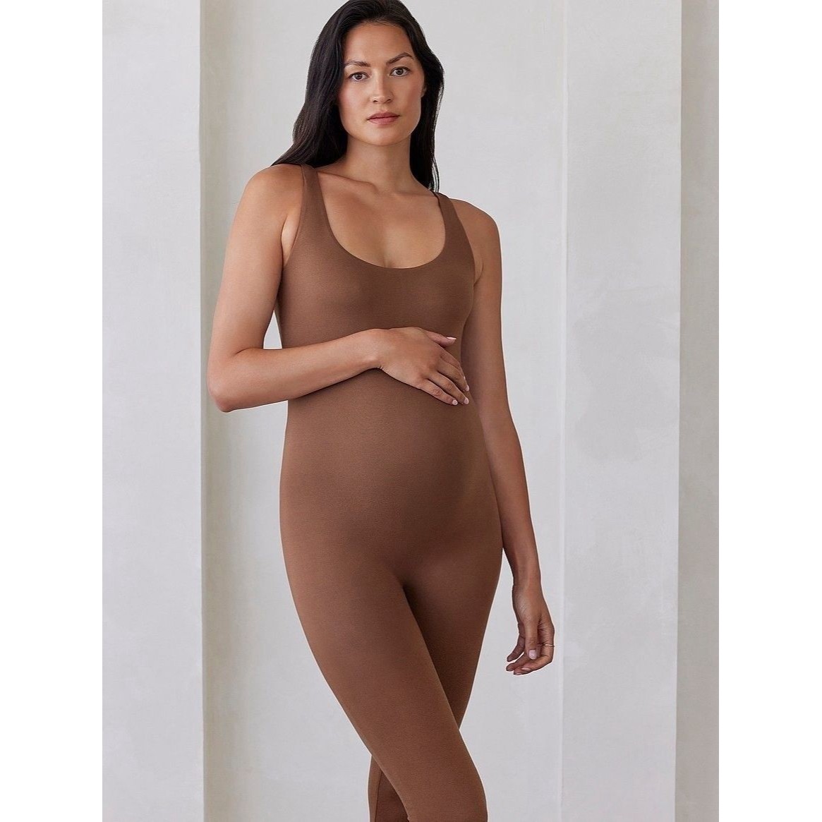 Bumpsuit The Lucy Unitard One Piece Jump Soft Jersey Mocha Maternity Outfit M — image 2 of 8